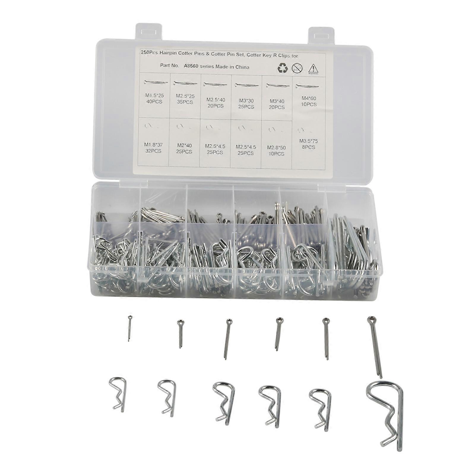 Kit de Sortimento de Grampos de Cabelo com Clipe de Contrapino de Aço Inoxidável Incluindo 5 Tamanhos 100pcs Pinos de Encaixe & 6 Tamanhos 150pcs Grampo de Cabelo