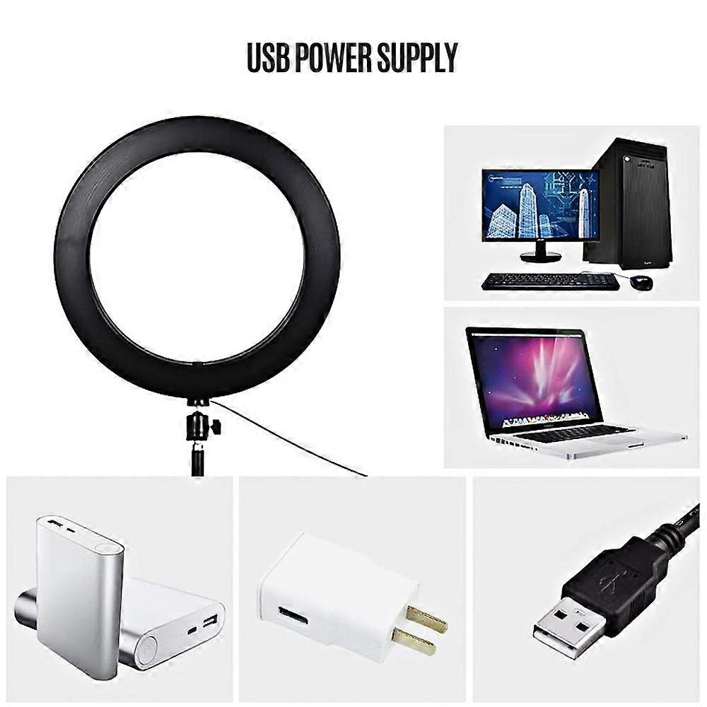 360° Rotating LED Ring Light with Tripod & USB Power - 3 Modes, 10 Brightness Levels