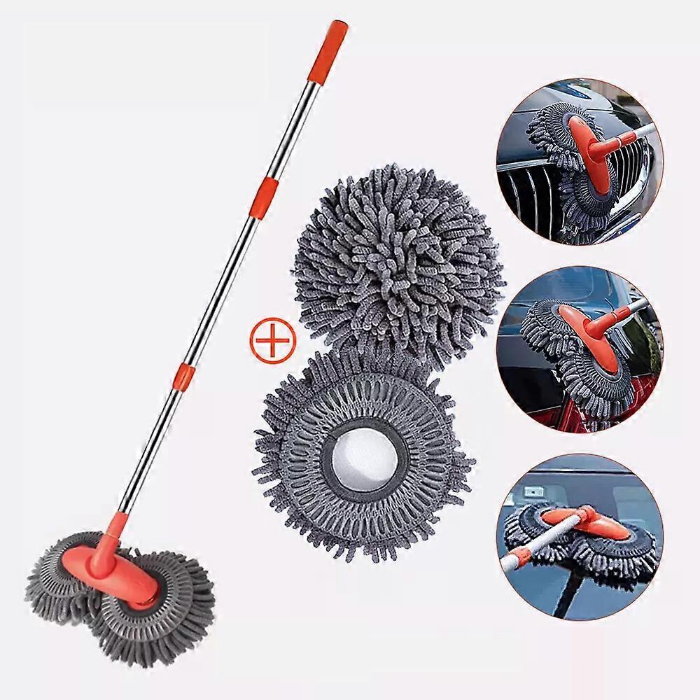 Microfiber Mop Wash Kit Telescopic Car Cleaning Brush With 4 Replacent Header