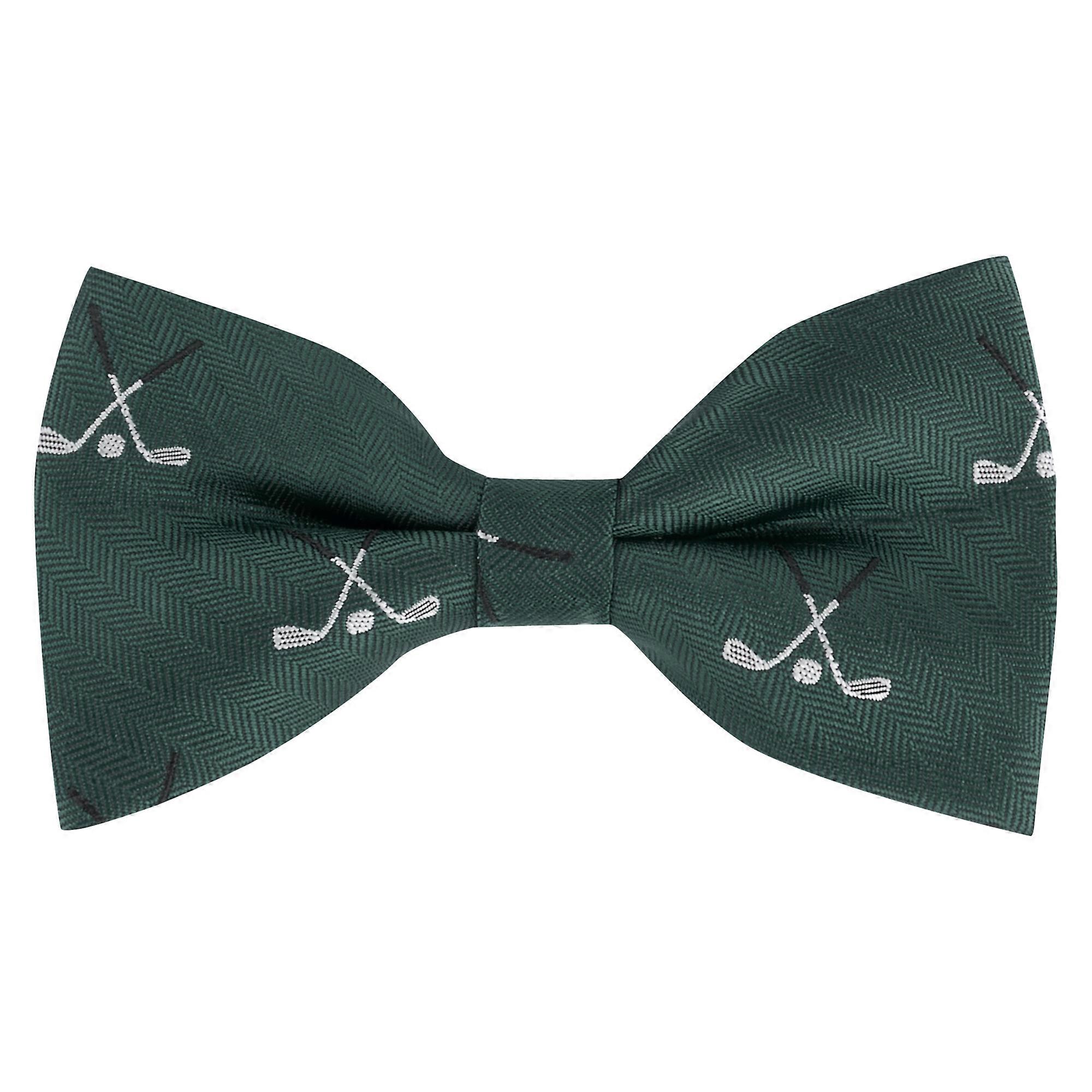 Dark Green Golf Clubs Herringbone Bow Tie