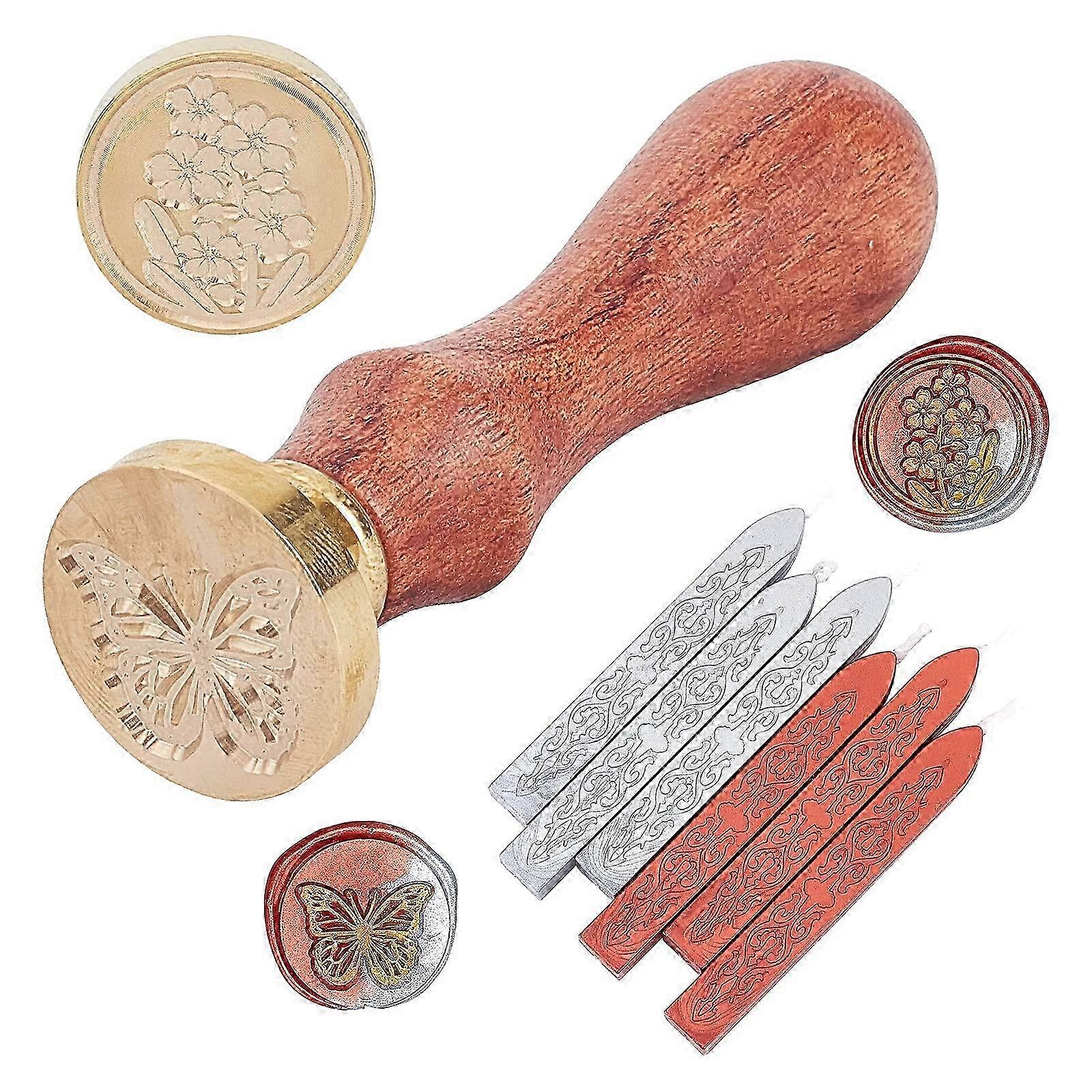 2pcs classique en bois poignée cacheter cire timbre kit avec bâtonnets de cire