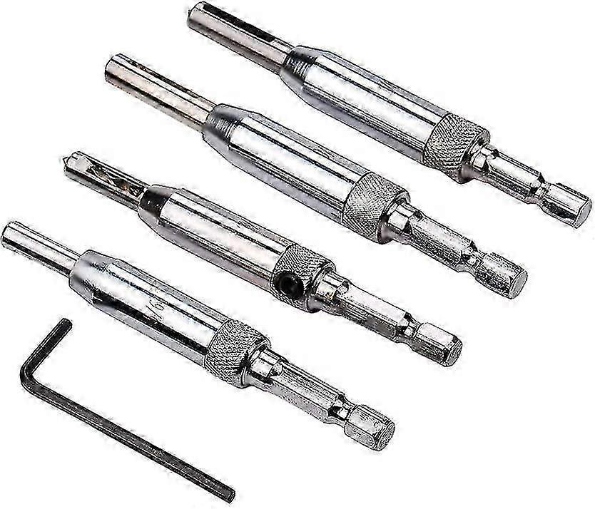 Self-Centering Drill Bit Set - 4 HSS Carpentry Tools for Centering Hinges