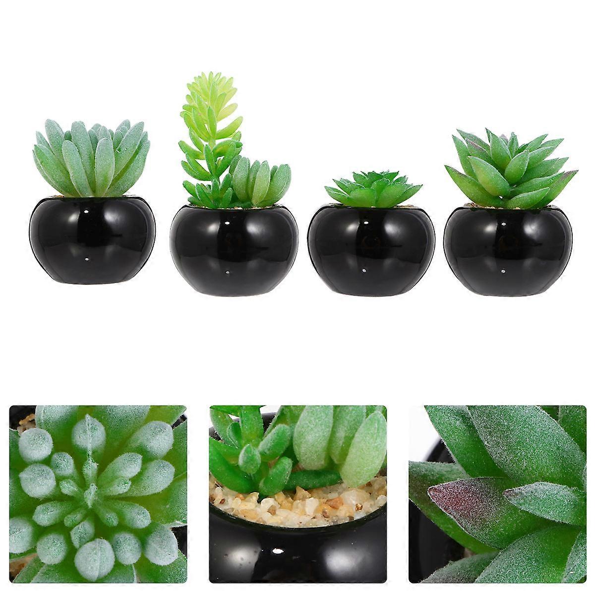 نباتات شجرة بونساي اصطناعية صغيرة بوعاء بونساي ديكور مكتب النمط الحديث أسود 4 قطع