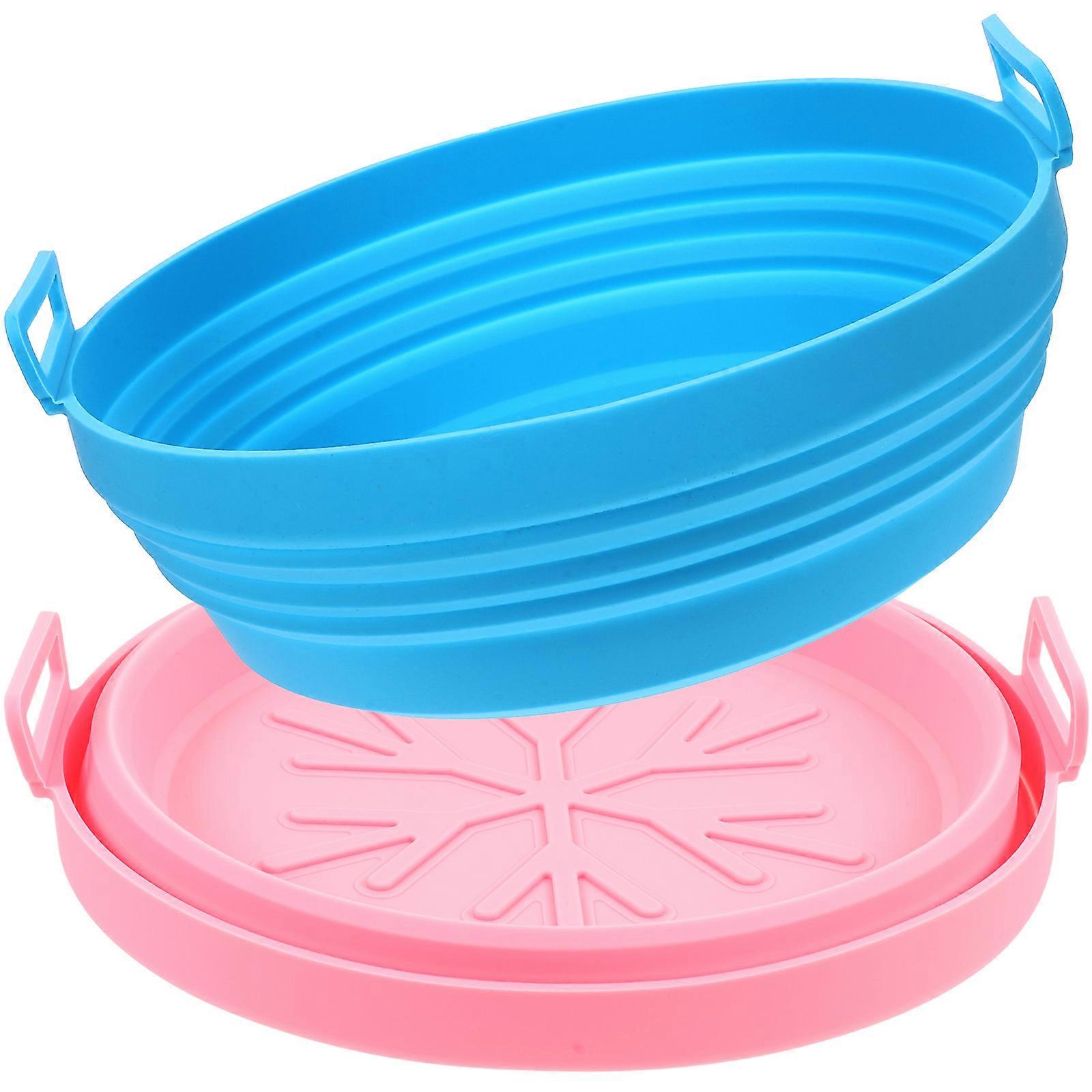 Heat Resistant Silicone Baking Mats (2pcs) Reusable Non Stick Airfryer Accessories for Chips, Chicken Wings & Snacks Foldable Blue Pink