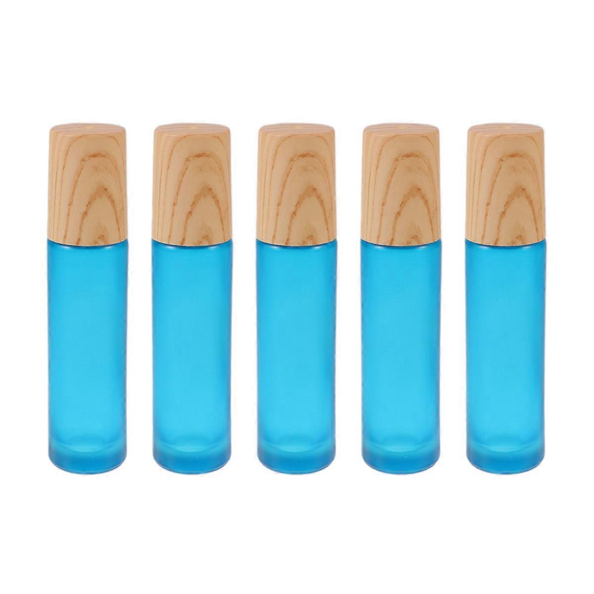 Mini Perfume Bottle Wooden Lid Blue Portable Travel Liquid Storage 10ml 5Pcs