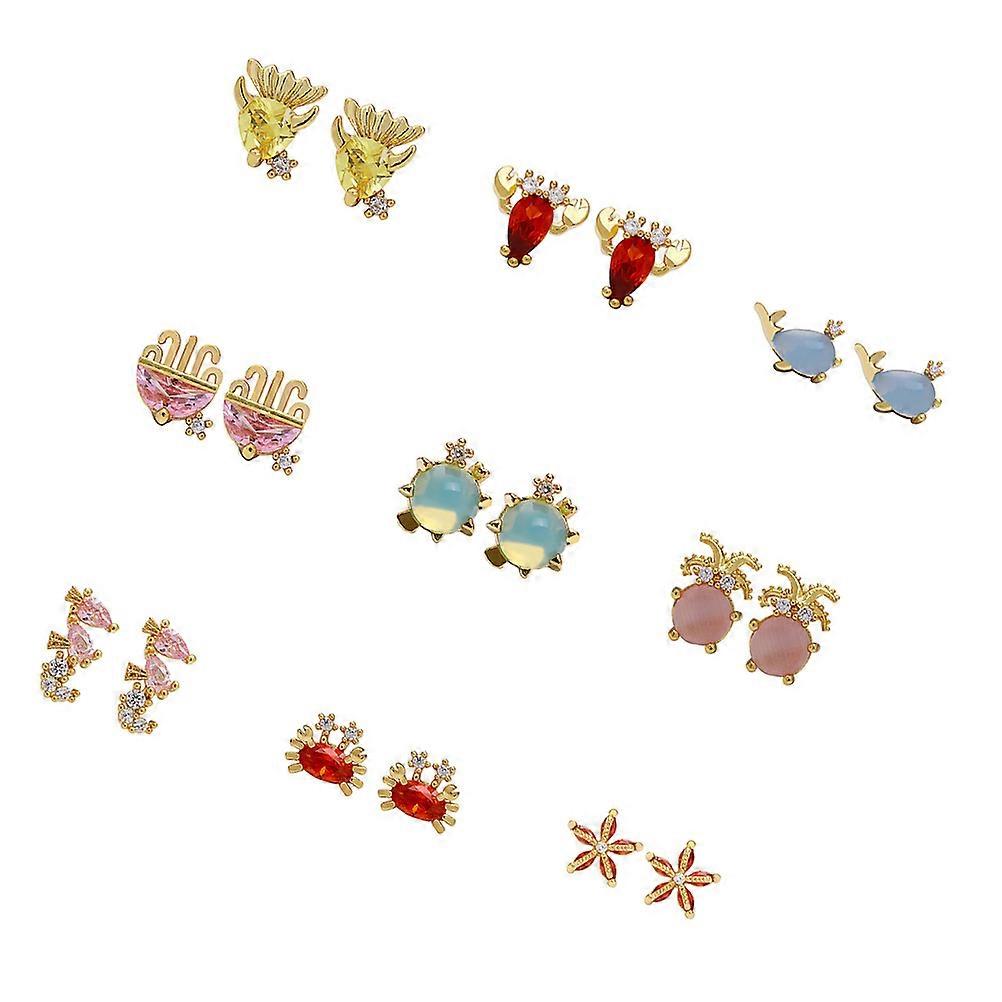 a refined product description based on your input:
**9 Pairs Ear Studs with Rhinestones – Inspired Pierced Earrings for Women**
Elevate your