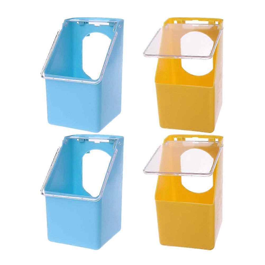 Hanging Bird Feeder Bird Cage Feeder Pet Birds Blue Rectangular Multi-Functional Design 4Pcs