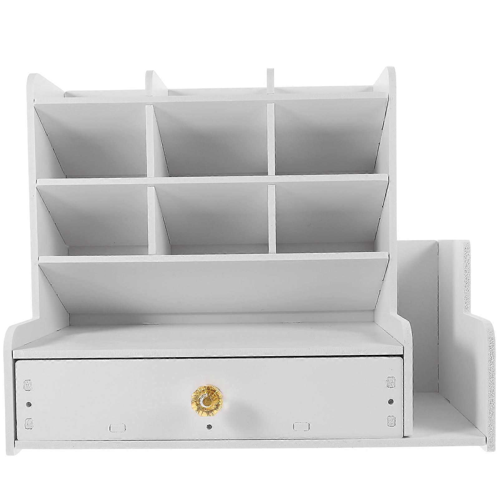 Multi-Functional Desktop Organizer Pen Holder Box For Office Study White 30X25cm Compartmentalized Storage 1Set