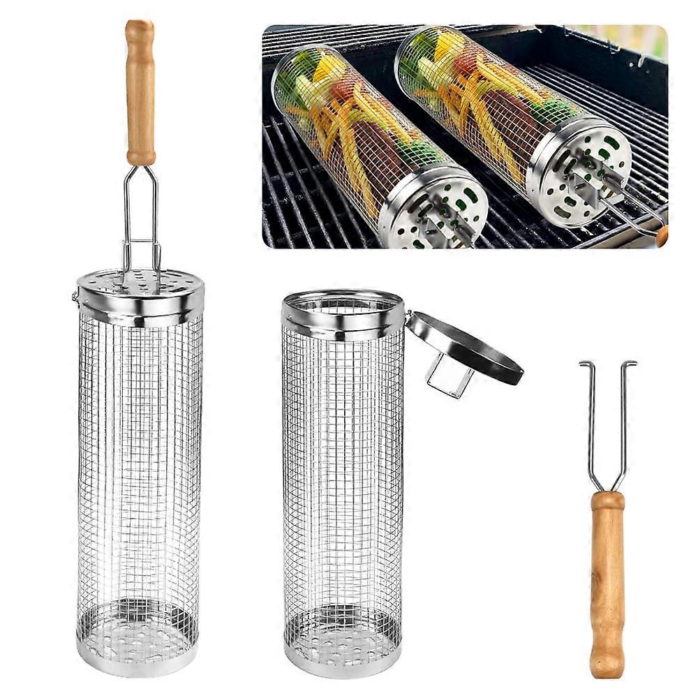 2PCS Rolling Grill Basket Cylindrical Grill Baskets Roll-up