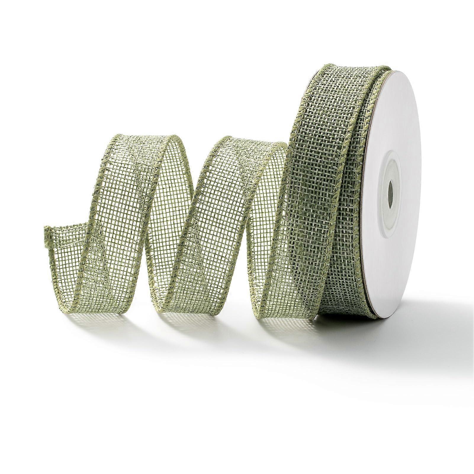 Sage Green Jute Ribbon with Wired Edge for Gift Wrapping and Craft Projects 2.5cm x 9m