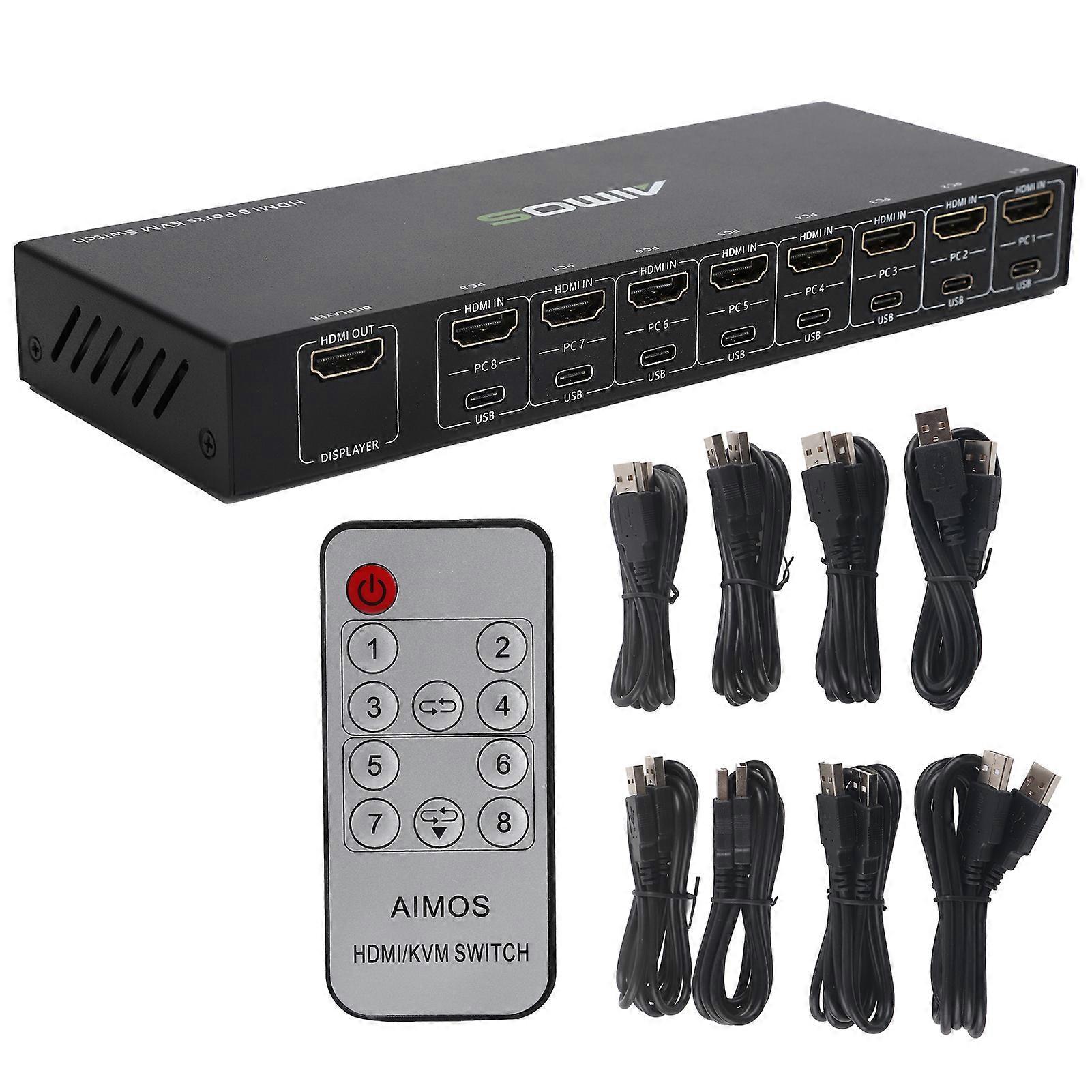 8 in 1 Out Switch High Definition Multimedia Interface Remote Control KVM Converter with Cable