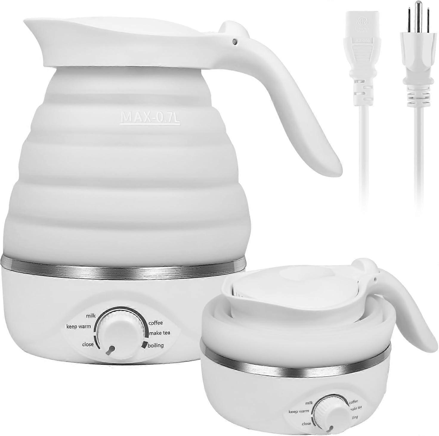 Foldable Travel Electric Kettle - Food Grade Silicone, 850W Fast Boiling, 700ml (White)
