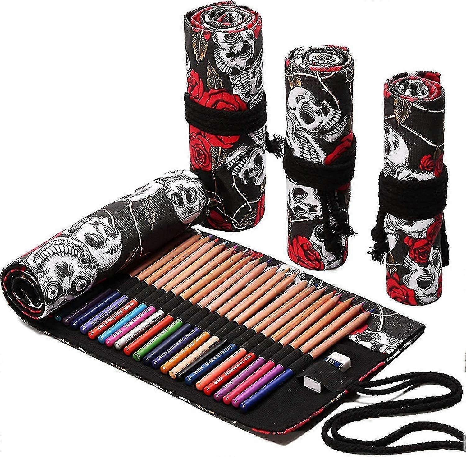 2024 Colored Pencil Case, Portable Canvas Wrap for Coloring Pencils Organizer