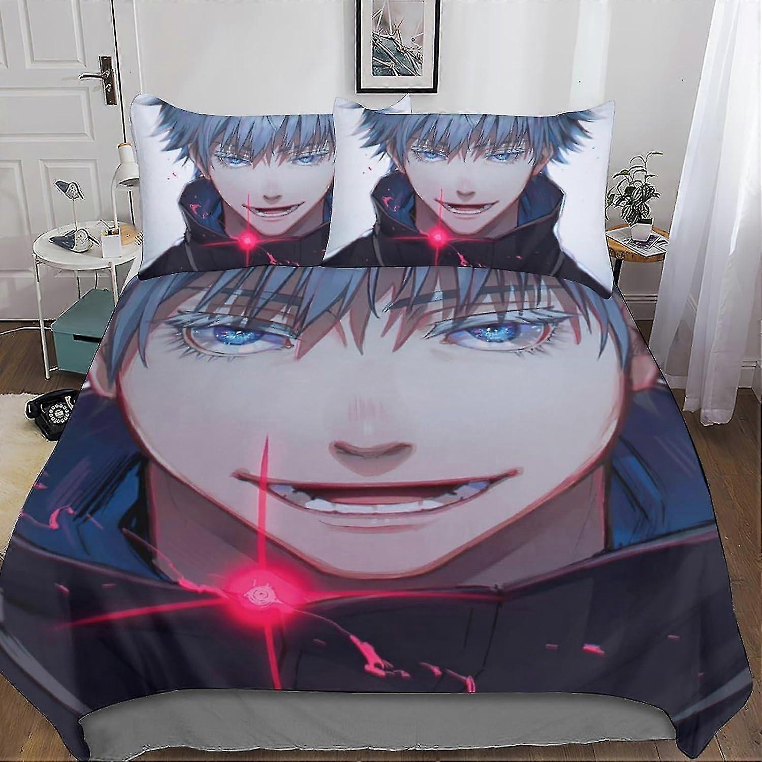 Conjunto de capa de edredom de 3 peças de anime, capa de edredão de cama 3D, capa de edredom de microfibra macia com fronhas e zíper para adultos