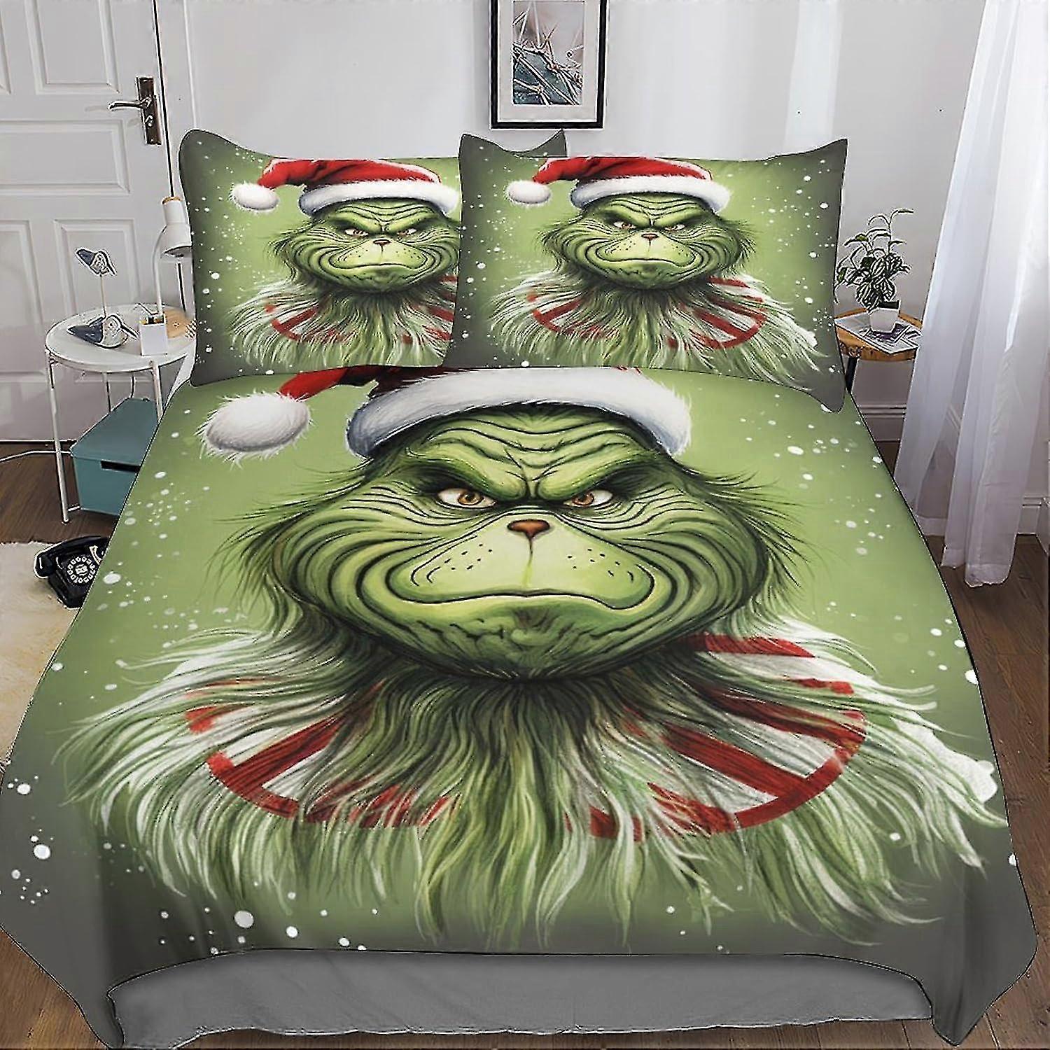 Capa de Edredom Monster de Cabelo Verde Conjunto de Capa de Edredom para Crianças e Adolescentes, Colcha 3D de 3 Peças com Fecho de Zíper