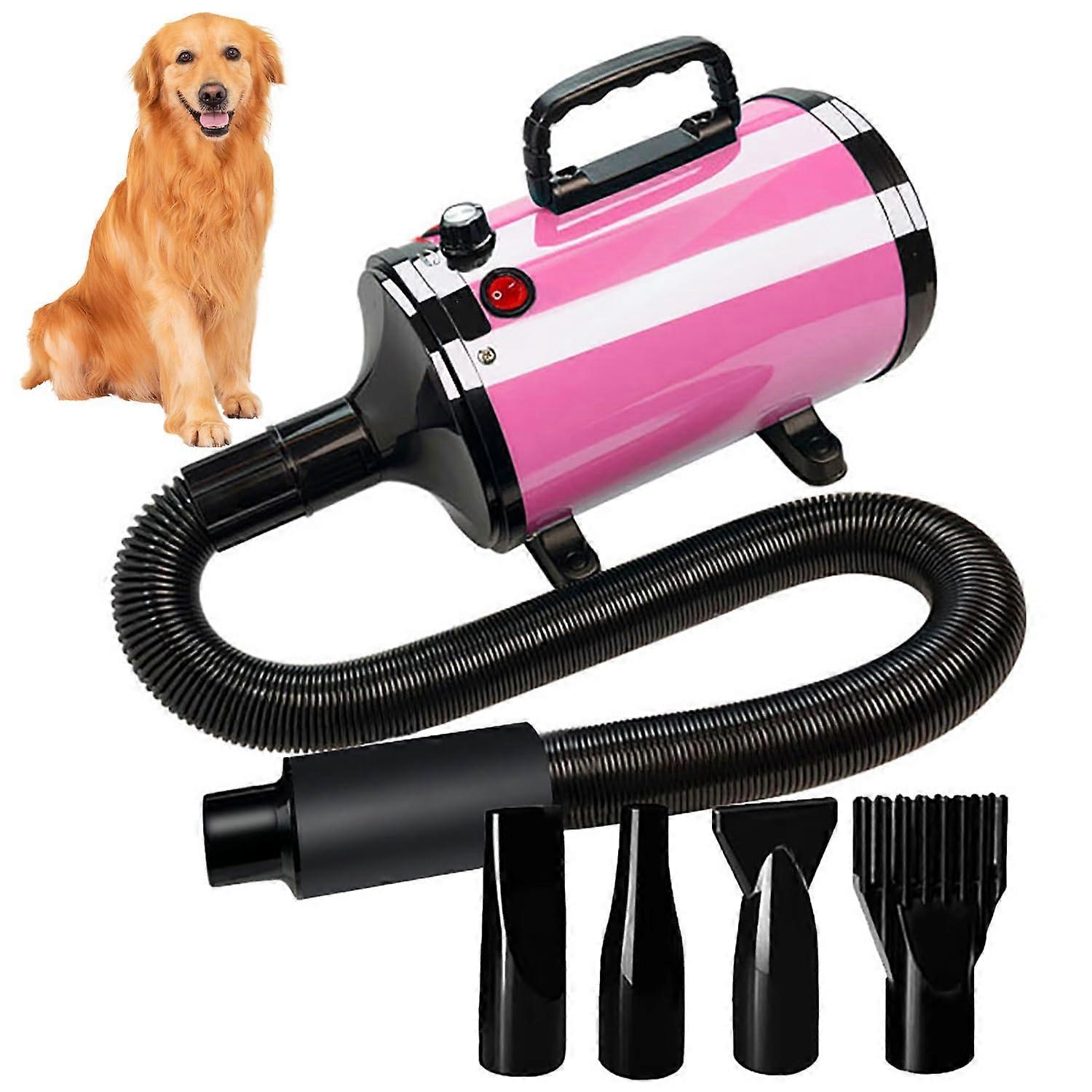 Professional Dog Grooming Dryer with Adjustable Temperature and Speed, 4 Nozzles, Low Noise for Pet Care, Red