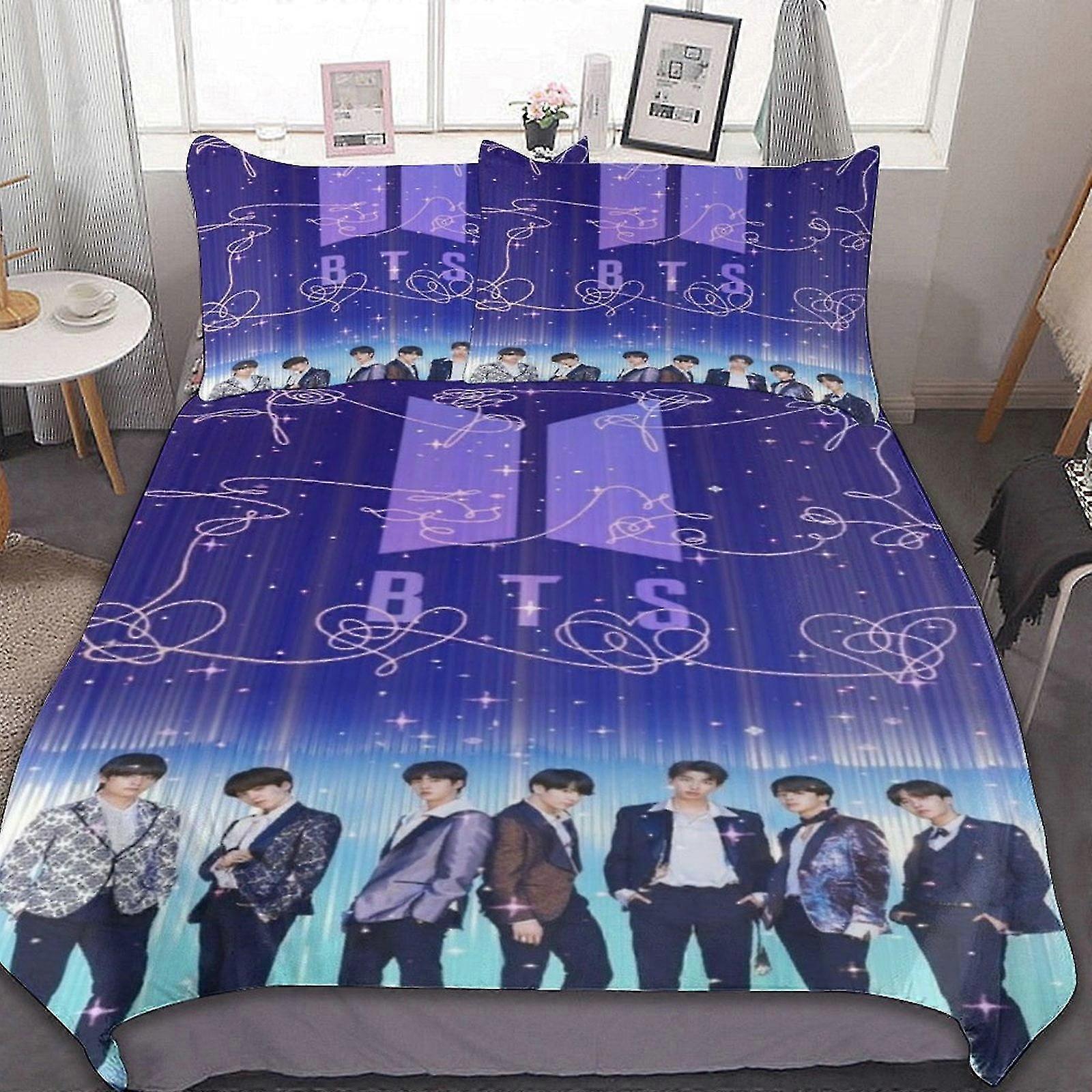 Conjunto de Cama Kpop com Impressão 3D, Conjunto de Conforto Leve de 3 Peças, Inclui 1 Capa de Edredom e 2 Fronhas para Crianças
