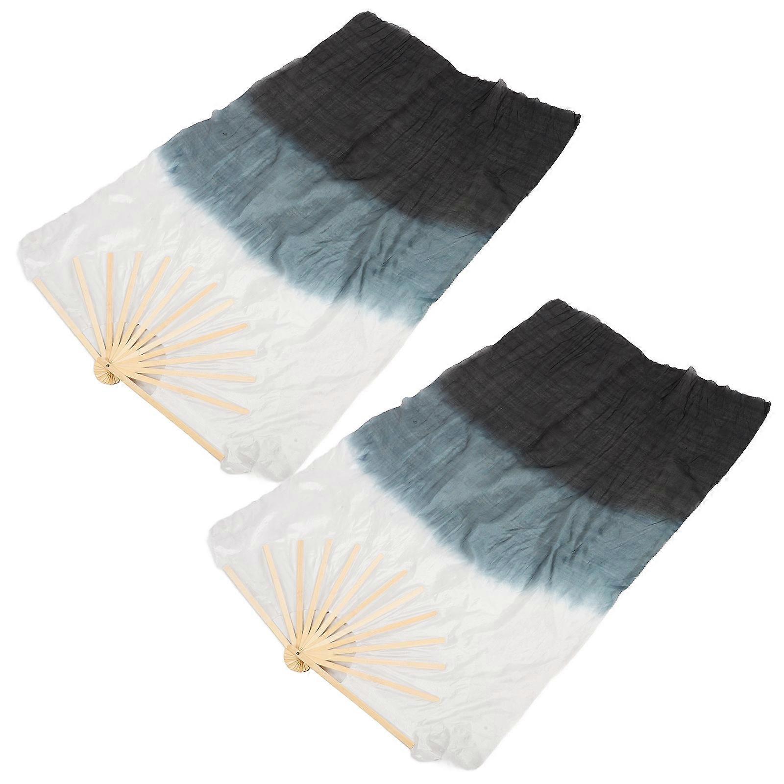 Bamboo Chinese Dance Fan For Folk Performances With Long Veil 1Pair