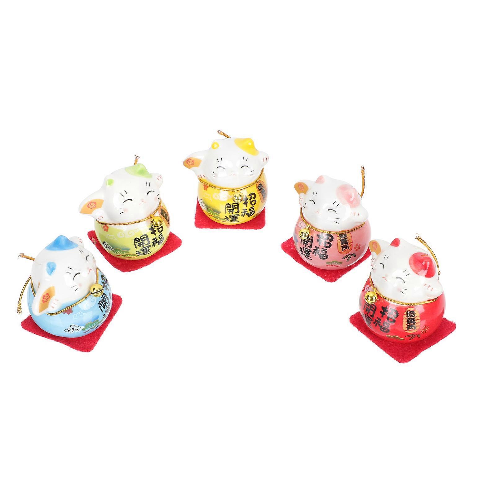 Ceramic Craft Cat Decor Car Decoration Cat Shape Fine Workmanship 5Pcs