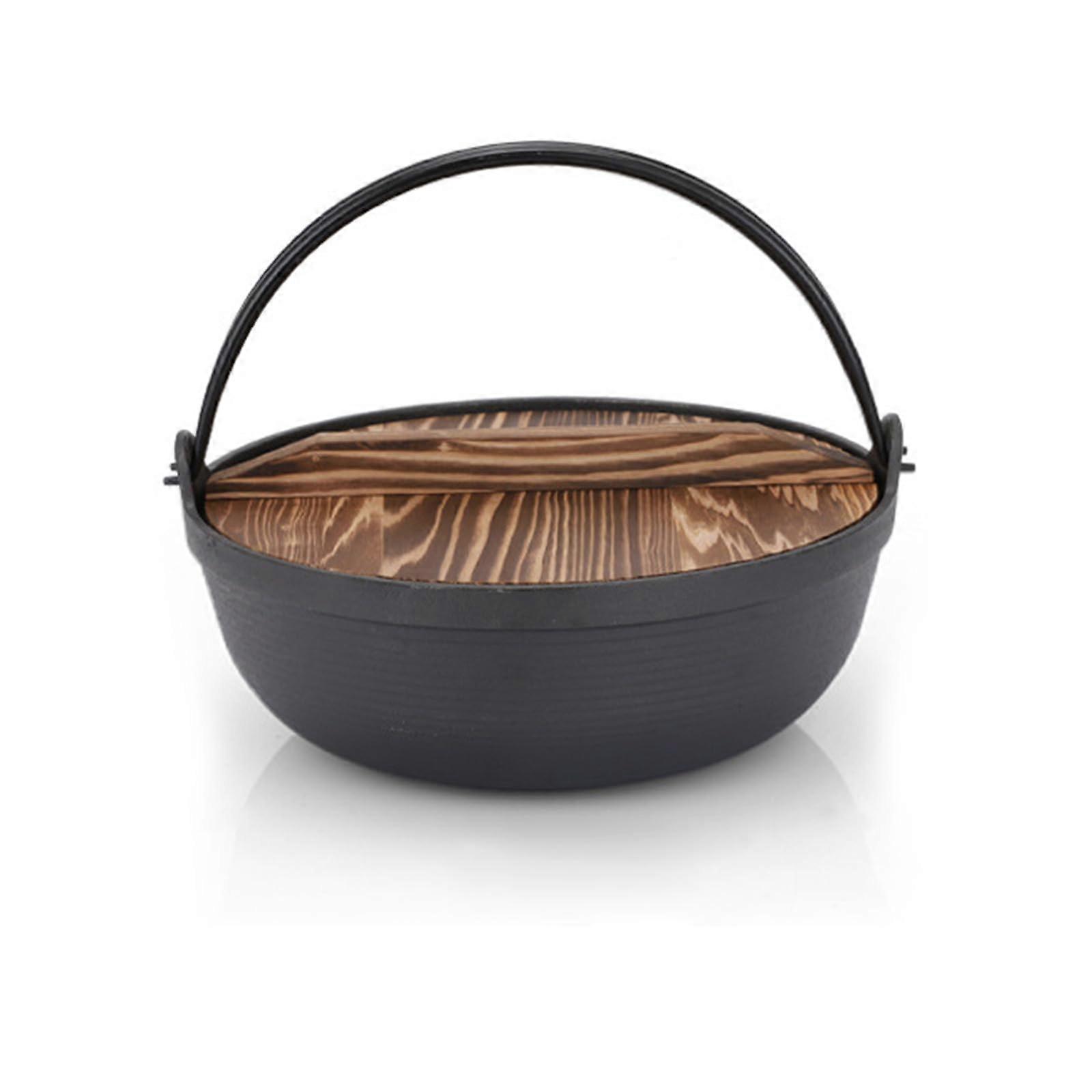 Camping Cook Pots with Wooden Lid, Deep Soup Pots for Outdoor and Indoor Use, Hanging Cookware, Durable Material