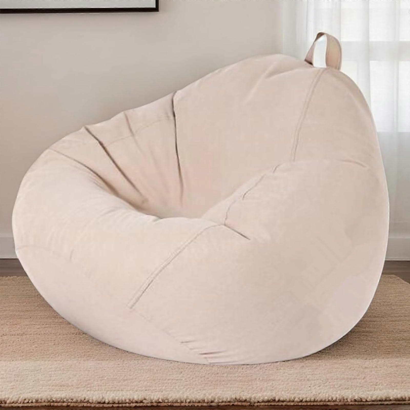 Bean Bag Cover Only Velours Washable Stretchable Soft Thick Without Filling With Zipper For Adults Gaming Beanbag Chair Large Poufs (Off White)
