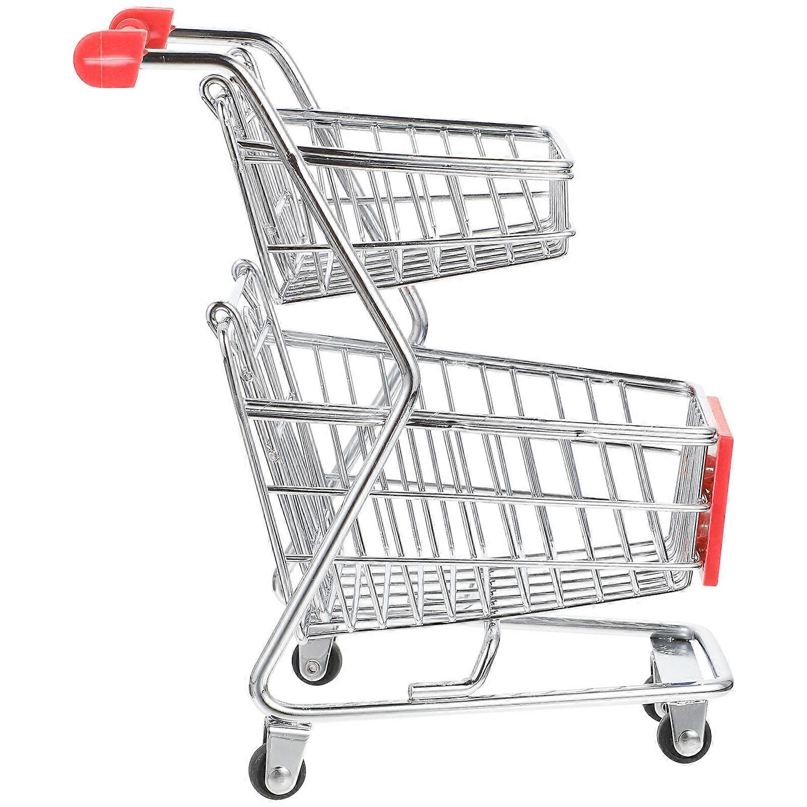 Mini Shopping Cart Model for Decorative Handcart Trolley, Double Design for Desk Organization and Supermarket Activities