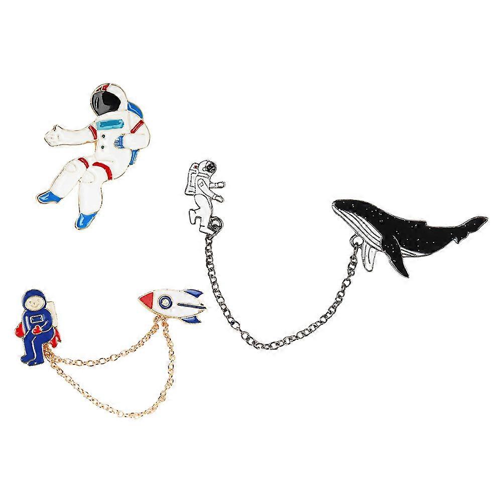 3 مجموعات دبابيس كرتونية إبداعية رائد فضاء ودبابيس حوت للملابس ، زينة سهلة الارتداء على الطراز الياباني لعيد الميلاد والمناسبات الخاصة