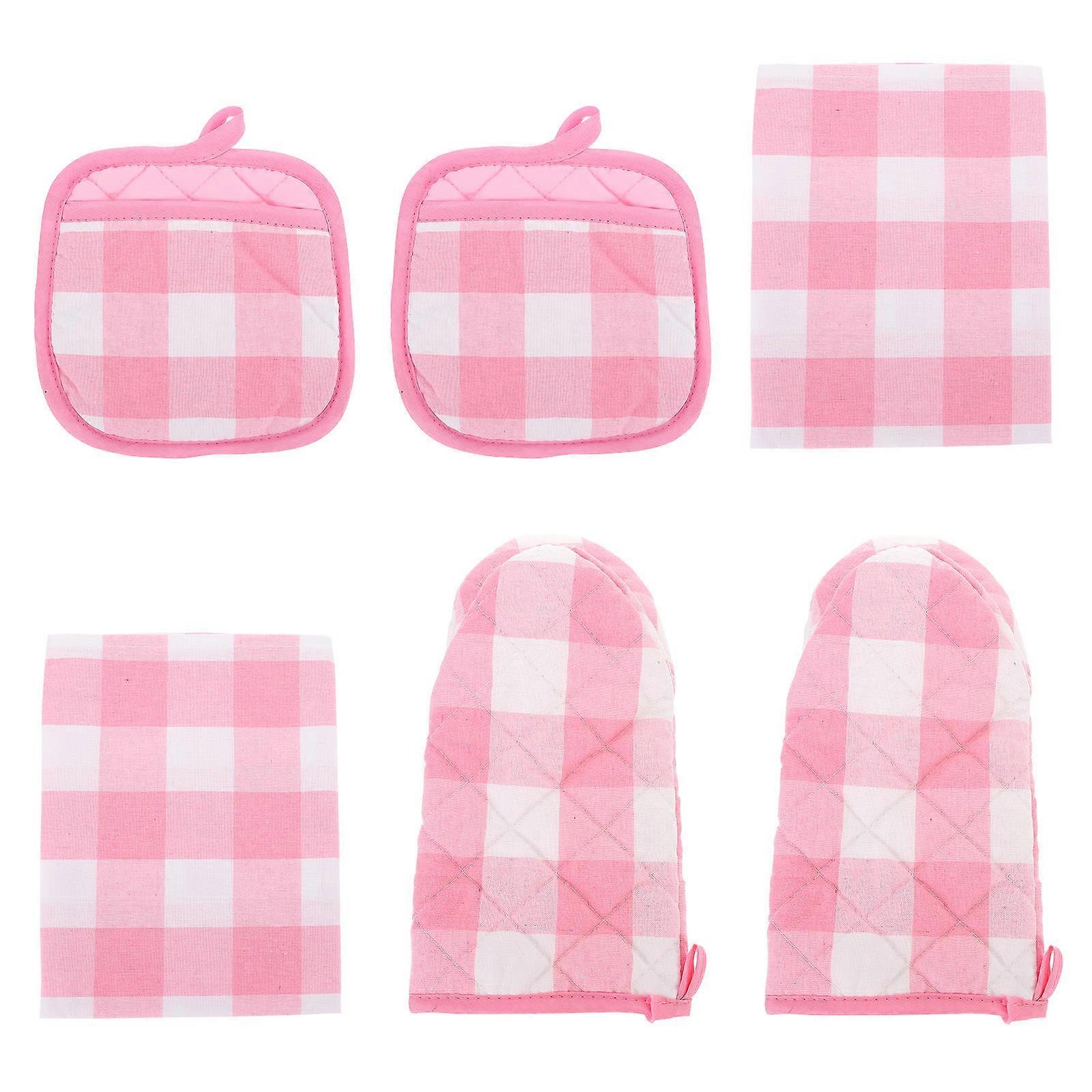 2 Sets Heat Resistant Baking Gloves Oven Plaid Mitts with Towels