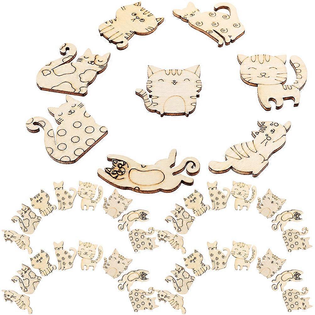 50pcs Wooden Cat Cutouts for DIY Painting, Crafts & Scrapbooking – Natural Wood Slices with Assorted Cat Shapes, Unfinished & Safe for Creative
