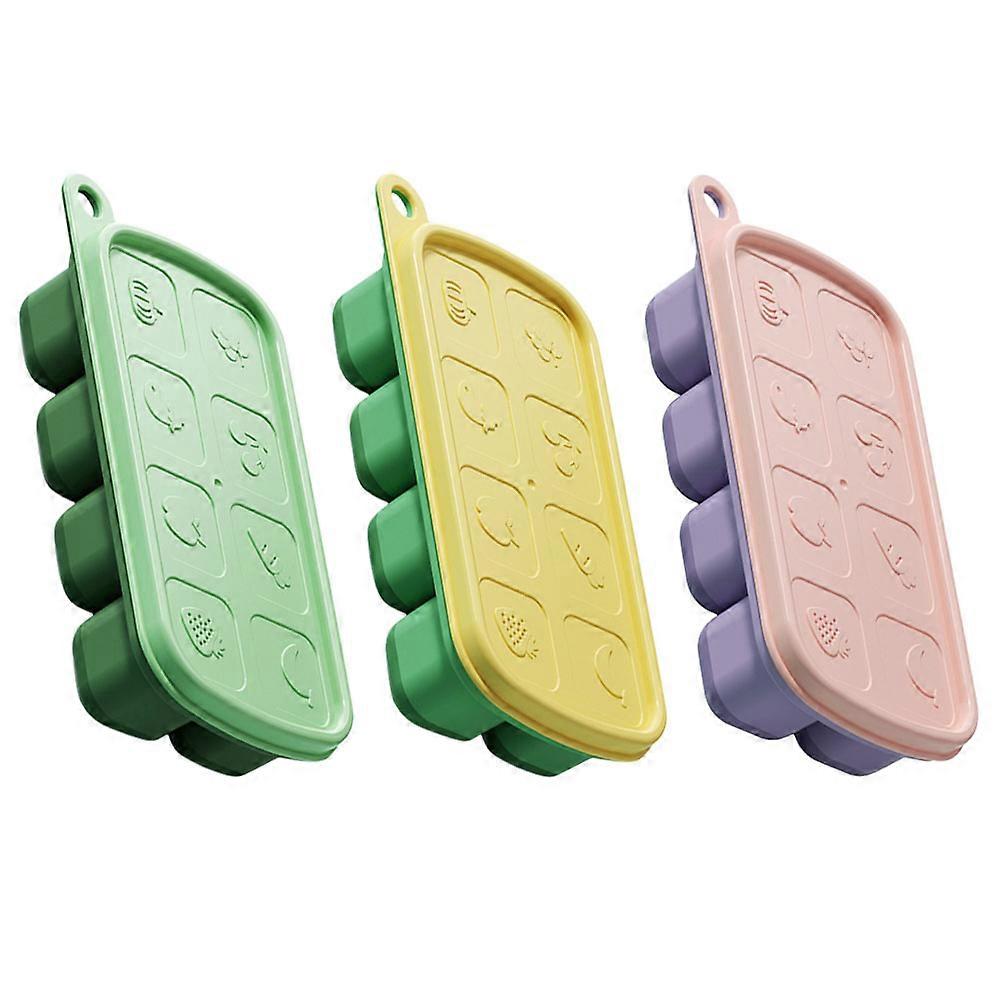 Ice Cube Maker Tray Food-Grade 8-Grids Ice Mold Lidded Design Kitchen Tool Olive Green 3Pcs