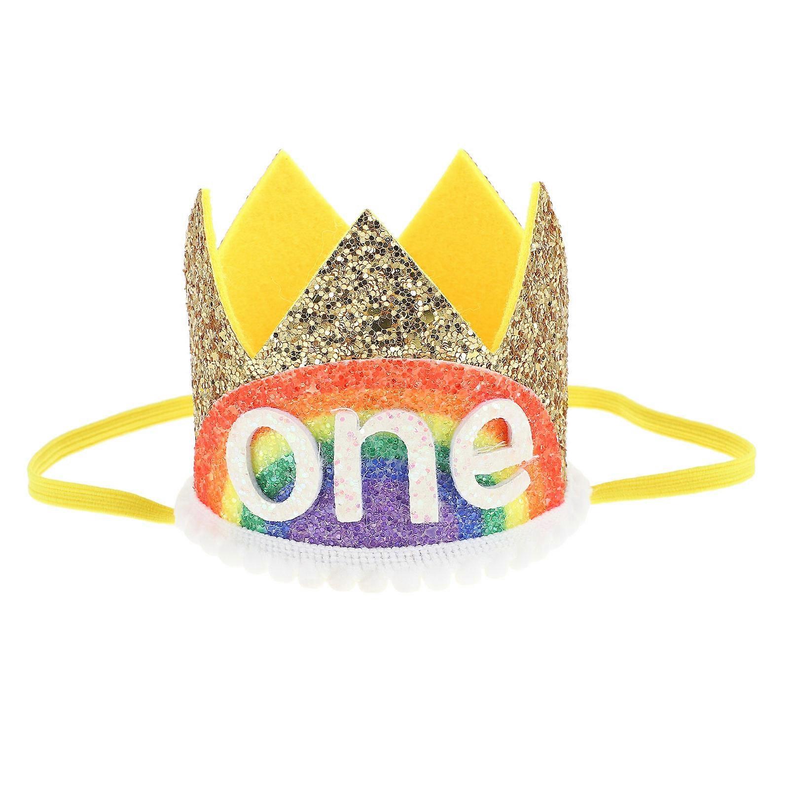 Rainbow Birthday Crown for Children Made of Cloth Multi Color Perfect for Party Performance and Photos 6.5 Inches