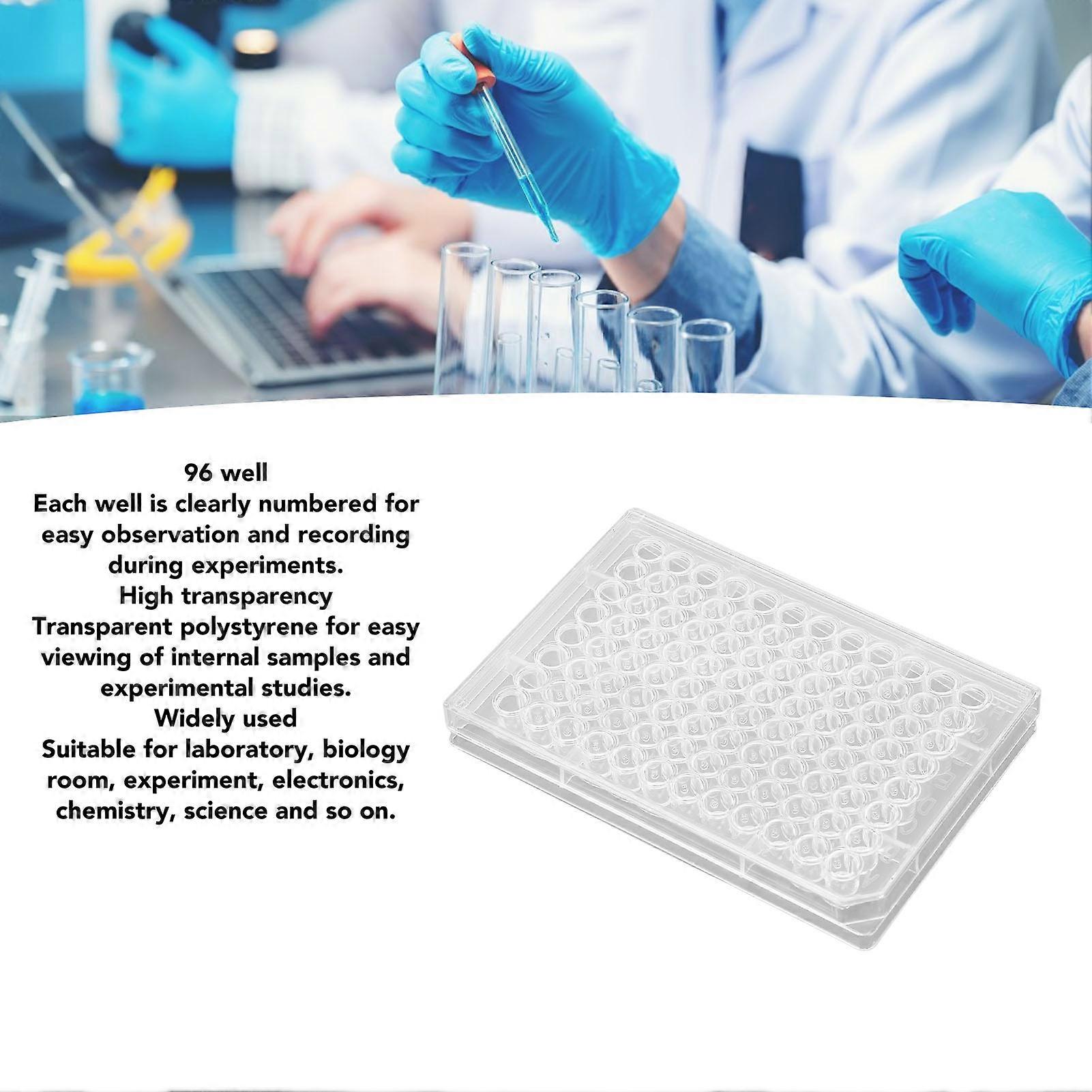 10pcs Tissue Culture Plate 96 Well Clear Polystyrene Cell Growth Culture Plate with Plastic Lid for Laboratory Biological Room U Shaped Bottom