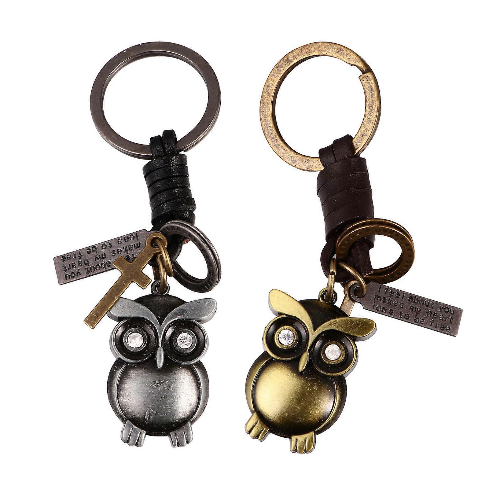 2 Pcs Vintage Owl Key Rings Retro Copper Silver Keychains for Bags DIY Props Unique Durable Accessories Eye Catching Design