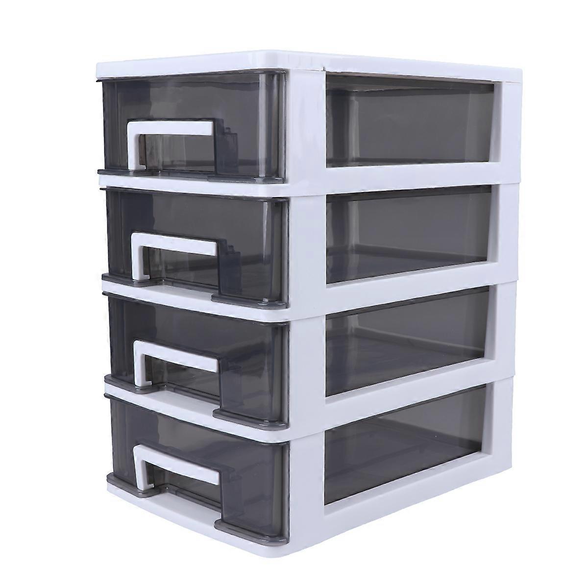 Stackable Desktop Storage Box Multifunctional Organizer Sundries Holder Transparent Black White 15.6X9.4X6.7in PP 1Pcs