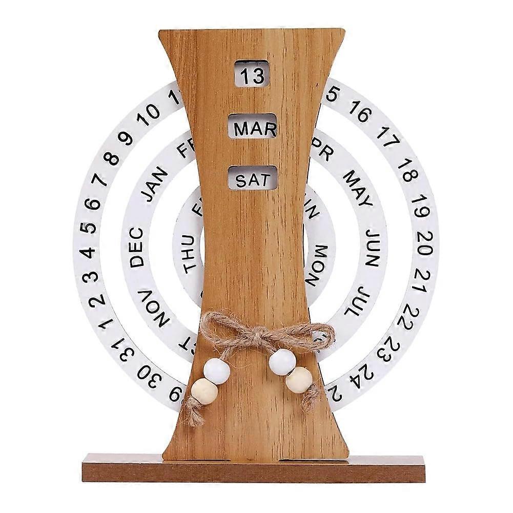 Wooden Calendar for Home and Office Decor, Manual Rotating Desk Calendar, Easy to Install and Use, Cute Design
