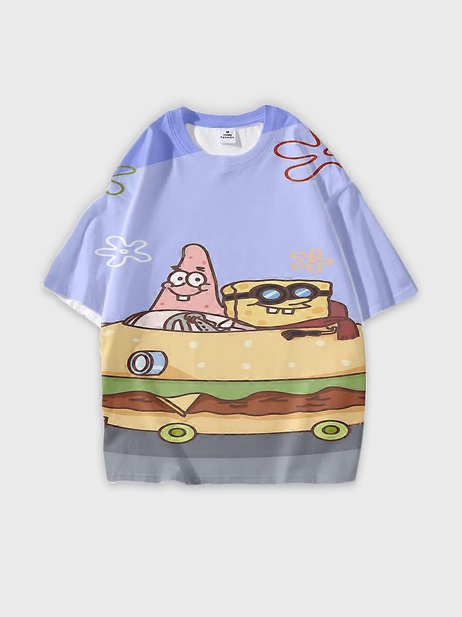 T-shirt girocollo Cartoon Pattern manica corta sciolta D348