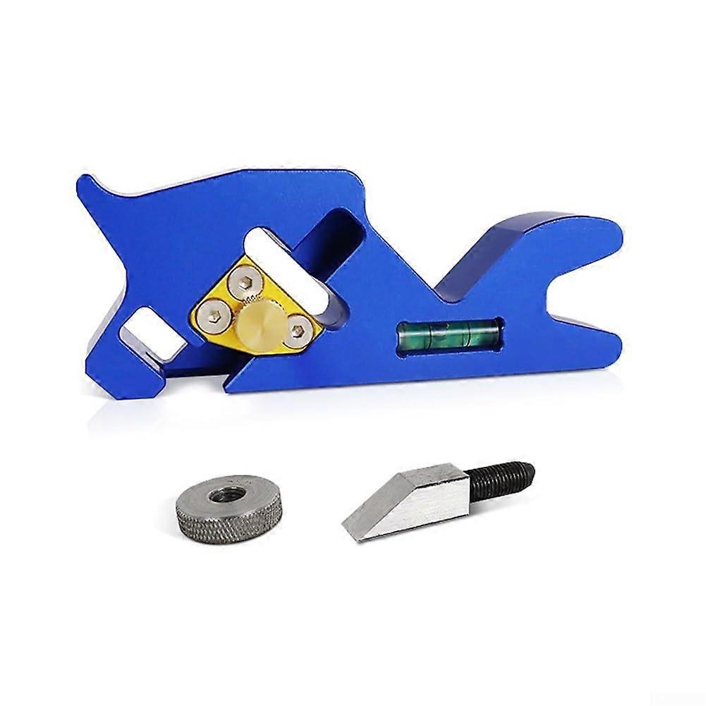 Aluminum Woodworking Planer Chamfer Trimming Tool, Portable Manual Flattening Device, Bubble Level, Compact Design, Blue