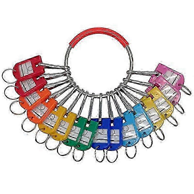 A Portable Metal Ring Key Organizer that has 16 Spring Hooks, and includes Key Tags with a Ring and a Label Window