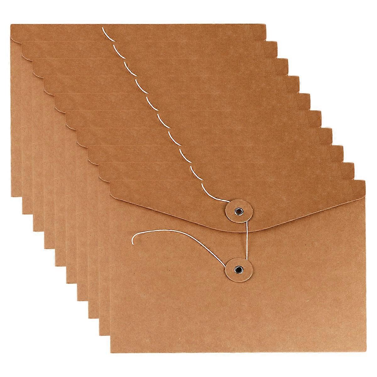 10pcs Kraft Paper File Pocket Horizontal A5 Filing Paper Bag Documents Pouch Retro File Bags Bovine Skin Color