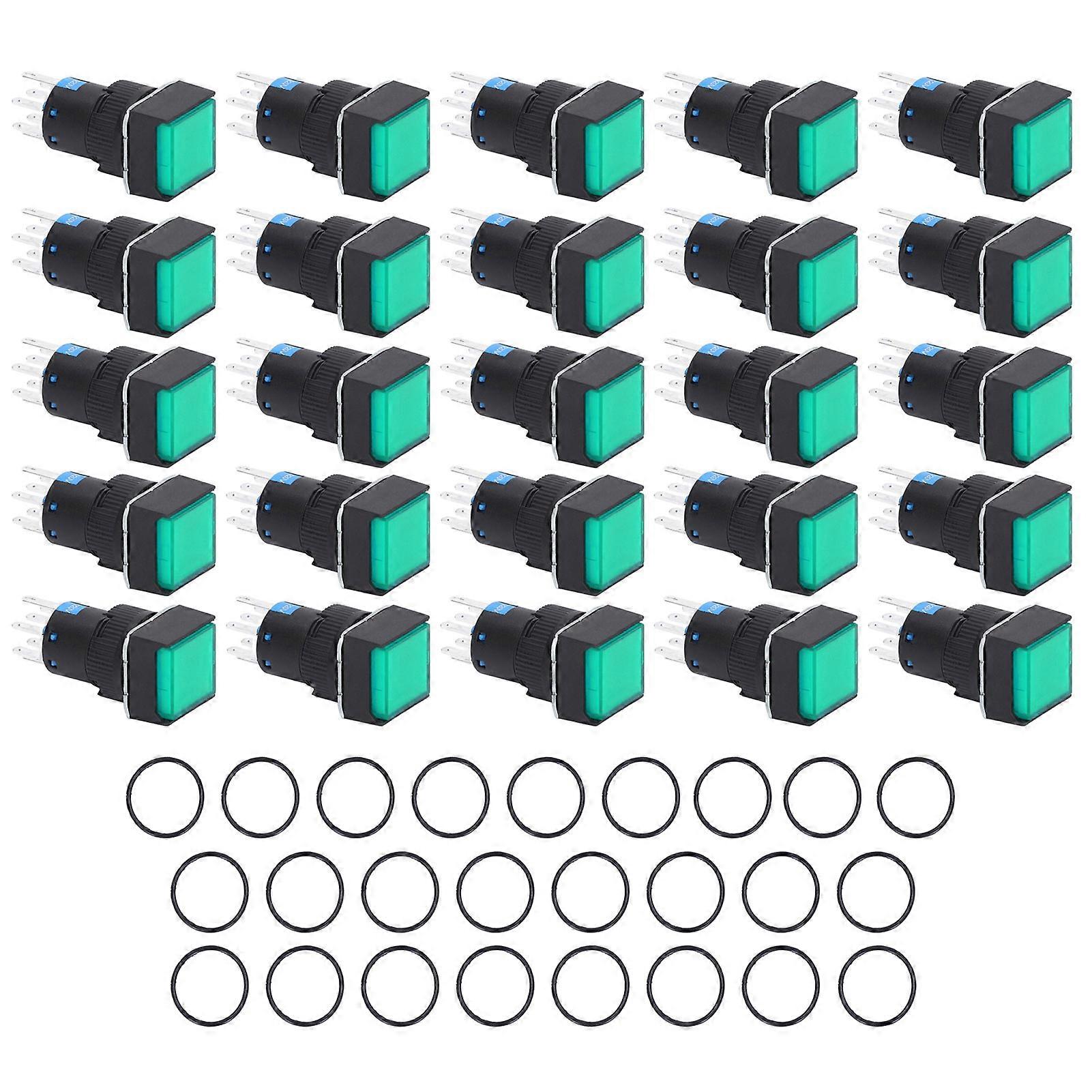 25Pcs Squares Push Button Switch 8 Pin Self Locking Switches with Light for Distribution Box 16mm 220V