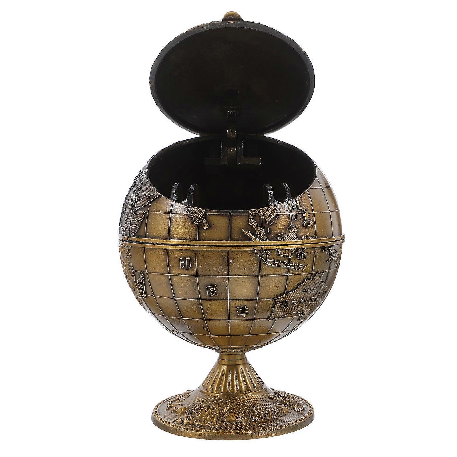 Vintage Style Metal Ashtray with Lid – Windproof & Smokeless Design, Large Capacity for Indoor/Outdoor Use at Home, Office, Patio, or Balcony –