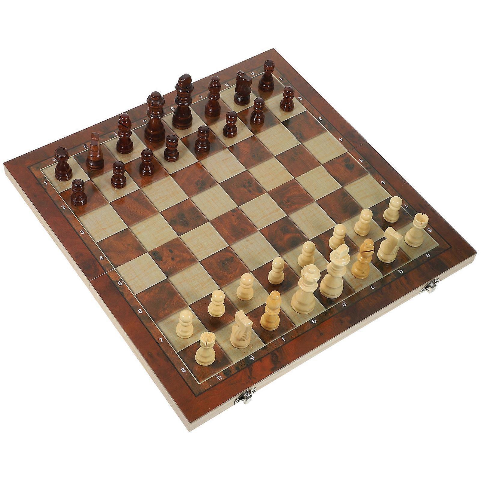 Wood Chess Board Set Made of for Playing Assorted Color 3 in 1 Travel Size