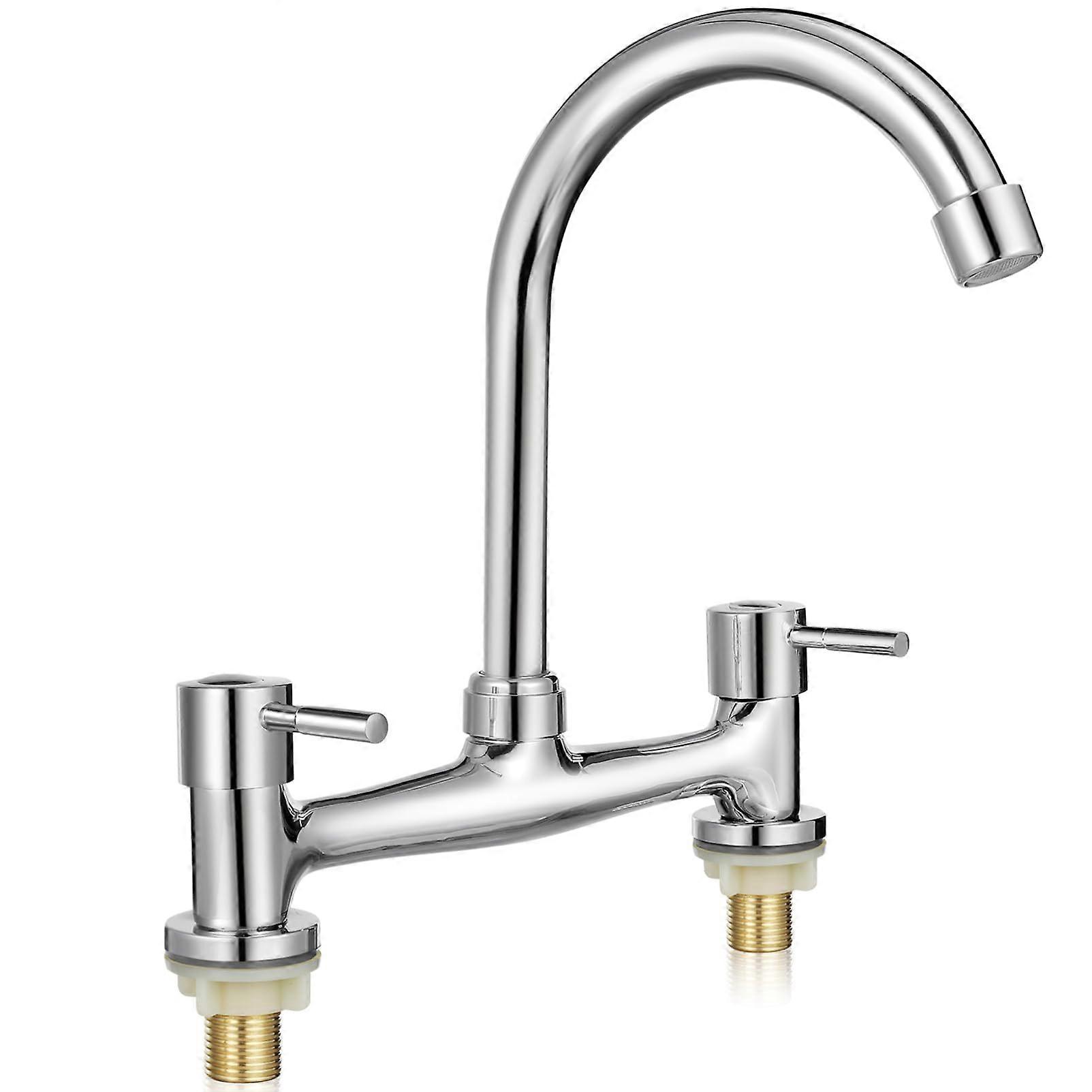 Kitchen Sink Mixer Taps: 2Hole Double Lever Basin Taps with 360° Swivel Lever Cold and Hot Mixer Tap for Kitchens