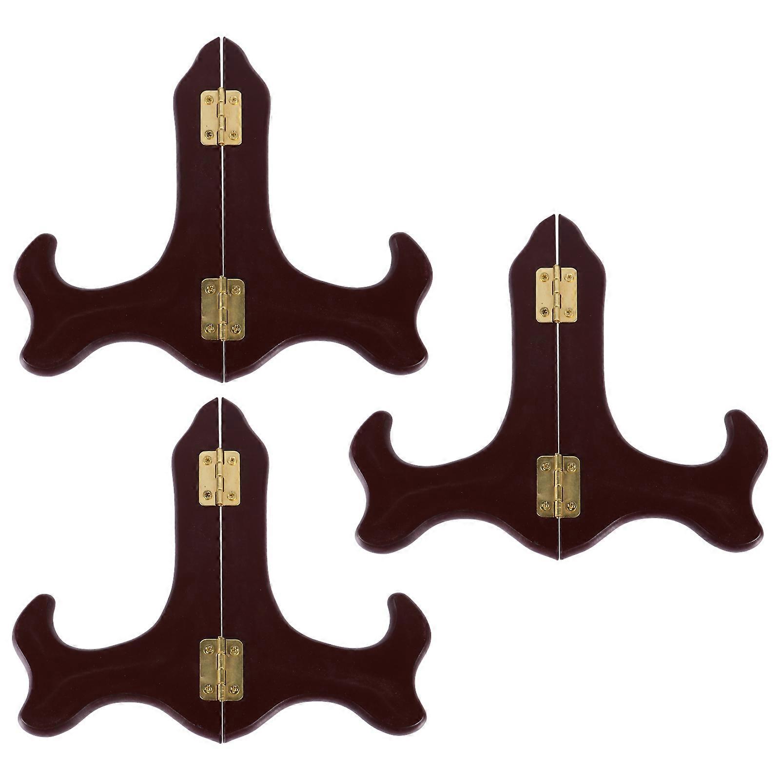 Premium Plate Holder Wooden Display Stand for Storage Use 3Pcs Red