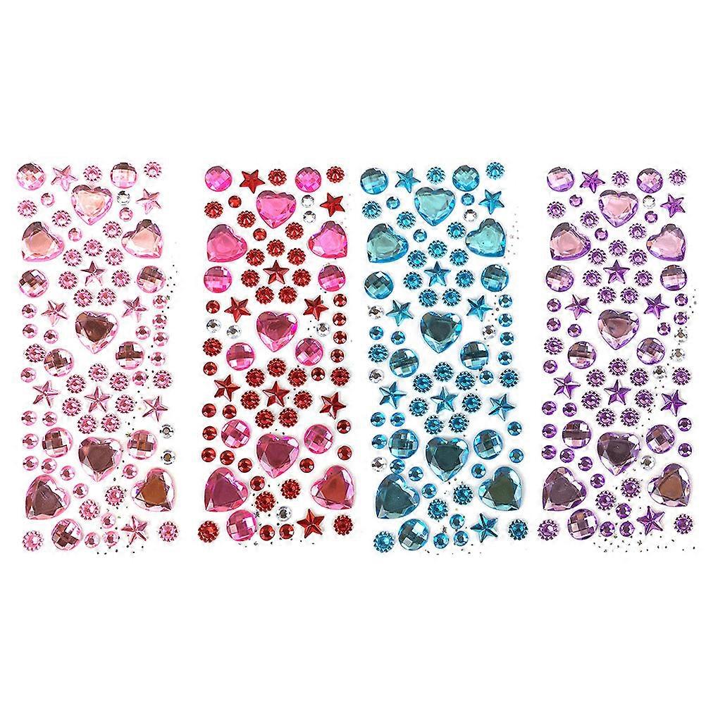 Crystal Acrylic Stickers for Decoration Assorted -adhesive Gems 4 Sheets