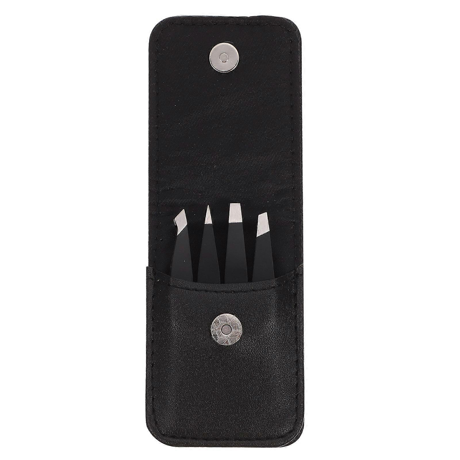 Eyebrow Tweezers Set 4Pcs Precision Tools For Women Small Closed Clamp Design Eyebrow Trimming Black Stainless Steel