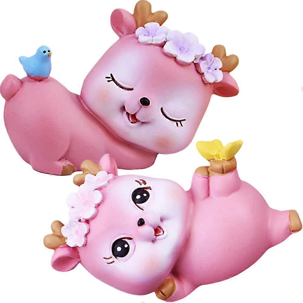 Charming Resin Deer Figurines Kids And Families Desktop Cabinet Decorative Piece 2Pcs Assorted Color