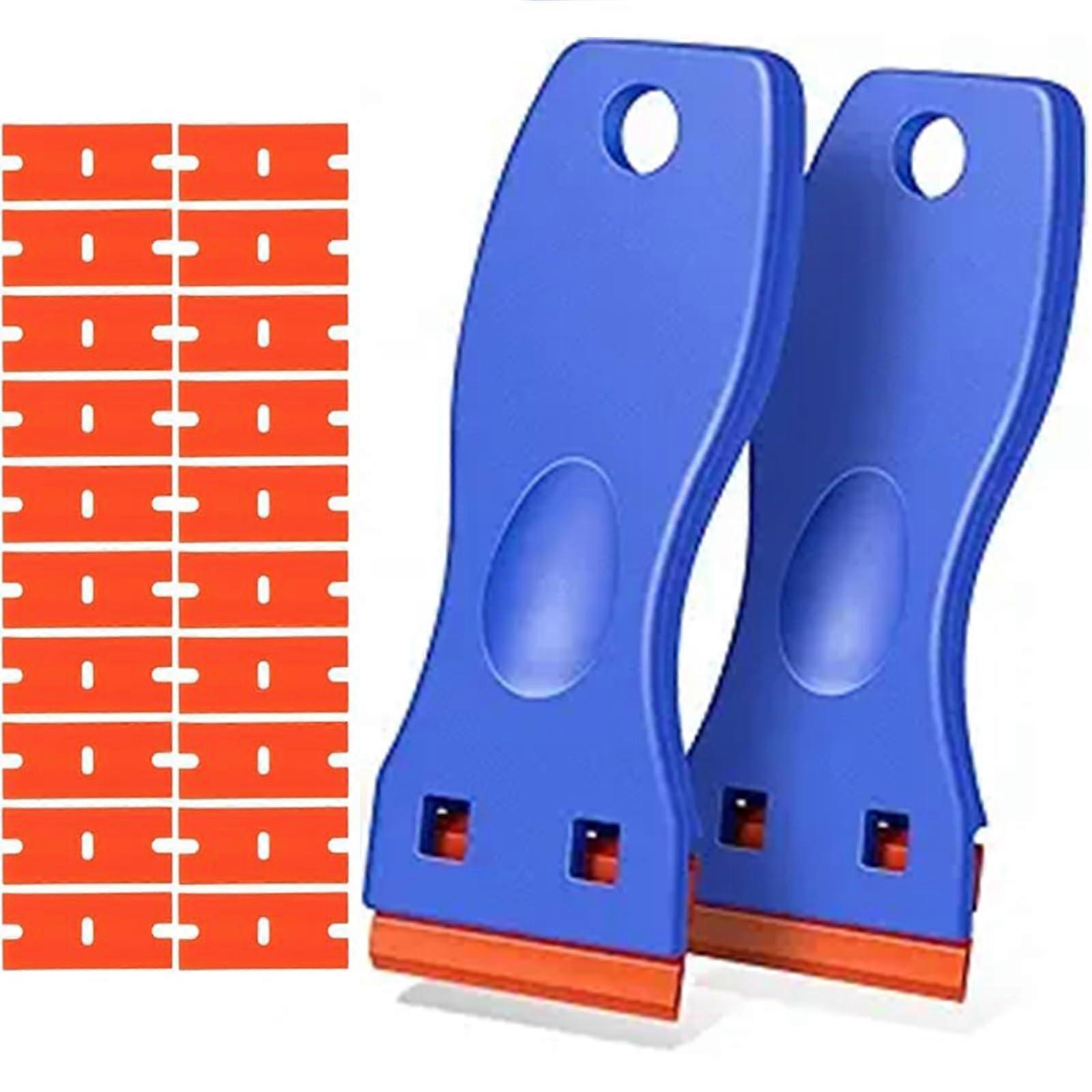 Pack of 2 Plastic Scrapers with 20 Blades, Plastic Scraper for Adhesive Residue Remover, Adhesive Remover, Blue