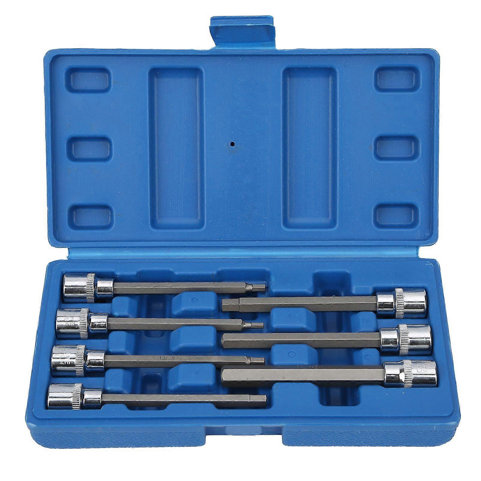 3/8in Square Hex Key Wrench Bit Socket Set 7pcs Extra Long Chromium Vanadium Steel