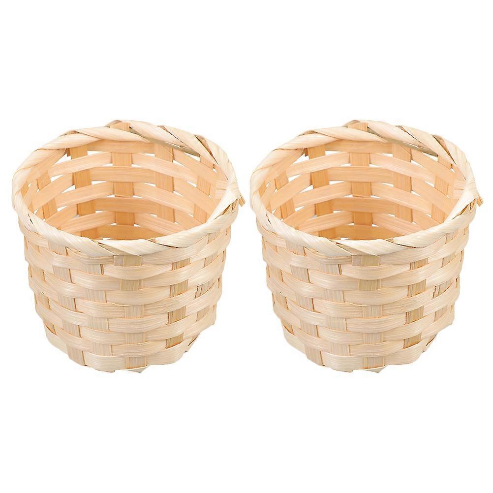 Handmade Beige Bamboo Storage Basket for Organizing Desktop Sundries Large Capacity